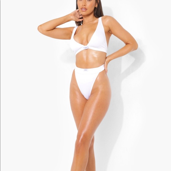 Boohoo Swim Boohoo Bride Plunge Bikini Crop Top Tanga Bikini Brief In White Poshmark